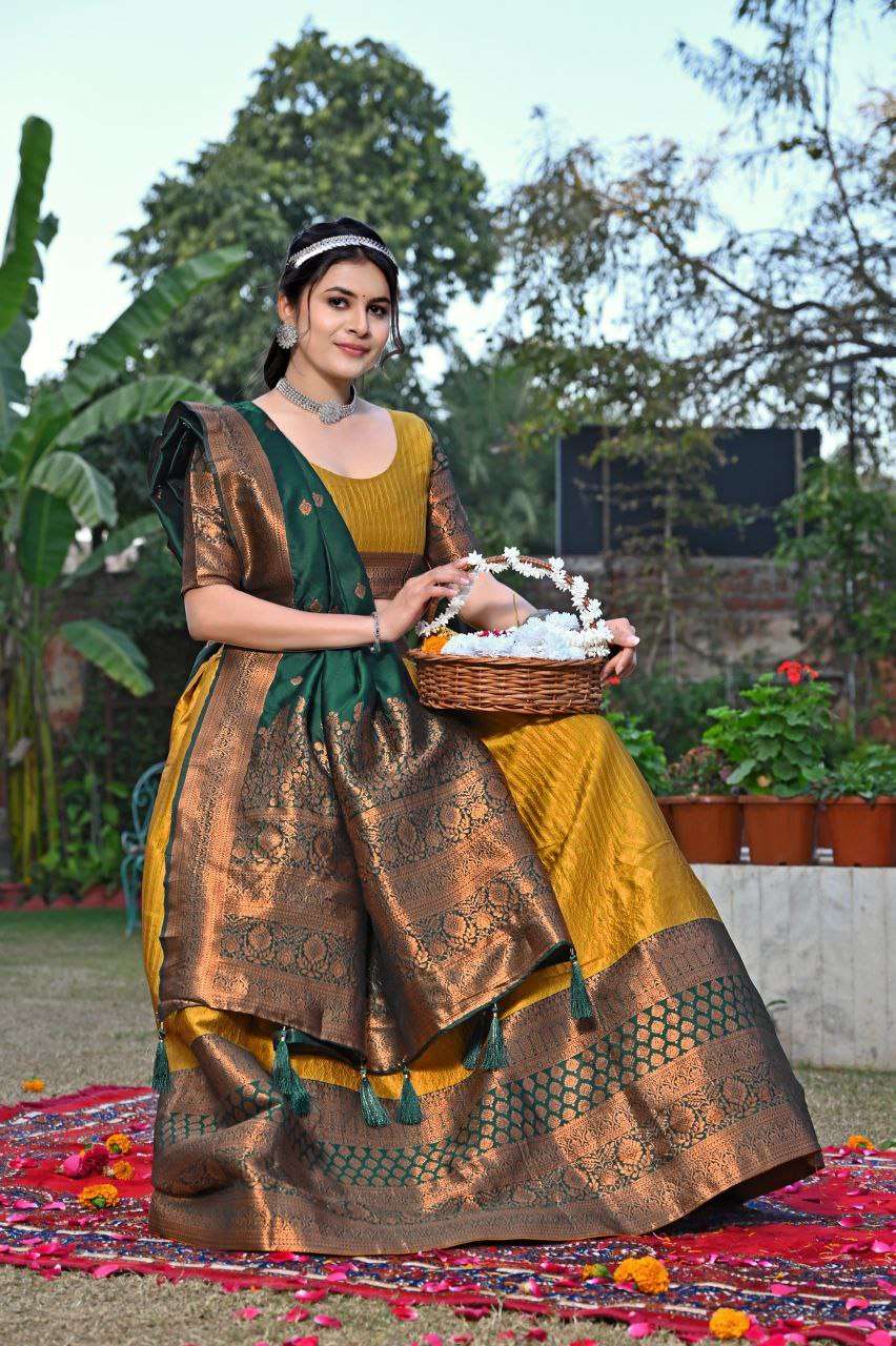 Women's Tussar Silk Patola Print Lehenga Choli Dupatta Set - Image 11